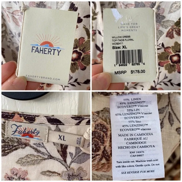 $178 NWT Faherty Willow V-neck Floral Print Linen Wrap Mini Dress size XL - Picture 12 of 12